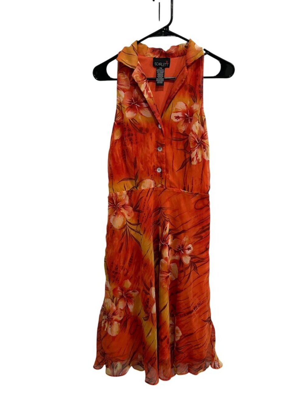 Vintage Scarlett Sleeveless Floral Dress Orange Sz 7/8 Summer Tropical Boho Chic